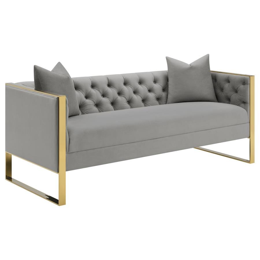 509111_02x900.jpg EASTBROOK VELVET UPHOLSTERED TUFTED SOFA GREY - Image 1