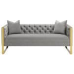 EASTBROOK VELVET UPHOLSTERED TUFTED SOFA GREY - Image 3
