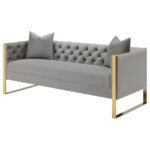 EASTBROOK VELVET UPHOLSTERED TUFTED SOFA GREY - Image 4