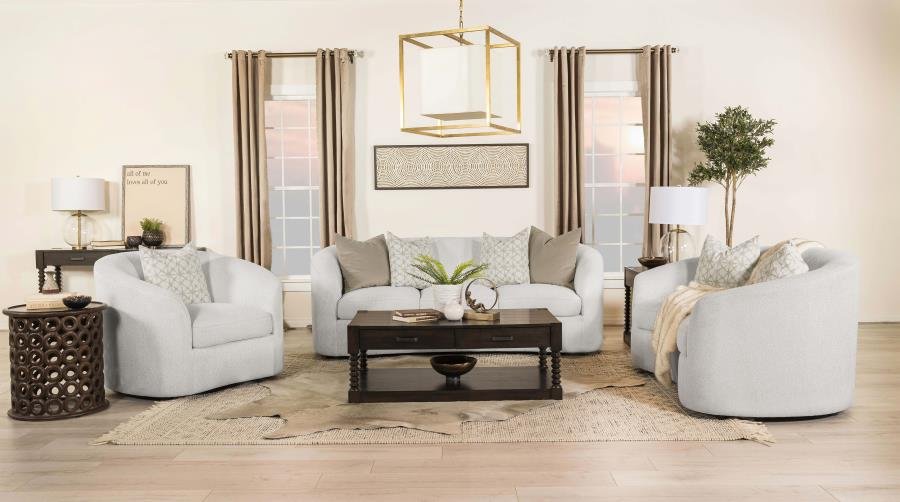 509171-S3_01x900.jpg RAINN 3-PIECE BOUCLE UPHOLSTERED SLOPED ARM SOFA SET LATTE - Image 1