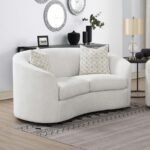 RAINN BOUCLE UPHOLSTERED SLOPED ARM LOVESEAT LATTE - Image 2