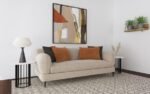 JADE CHENILLE UPHOLSTERED SCULPTED TRACK ARM SOFA LATTE - Image 2