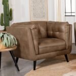 THATCHER UPHOLSTERED TUXEDO ARM TUFTED ACCENT CHAIR BROWN - Image 2