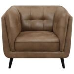 THATCHER UPHOLSTERED TUXEDO ARM TUFTED ACCENT CHAIR BROWN - Image 3