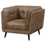 THATCHER UPHOLSTERED TUXEDO ARM TUFTED ACCENT CHAIR BROWN - Image 4