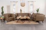 THATCHER UPHOLSTERED TUXEDO ARM TUFTED ACCENT CHAIR BROWN - Image 11