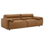 BUXTON TOP GRAIN LEATHER UPHOLSTERED SOFA ORANGE