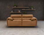 BUXTON TOP GRAIN LEATHER UPHOLSTERED LOVESEAT ORANGE - Image 2