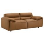 BUXTON TOP GRAIN LEATHER UPHOLSTERED LOVESEAT ORANGE