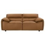 BUXTON TOP GRAIN LEATHER UPHOLSTERED LOVESEAT ORANGE - Image 3