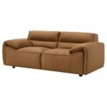 BUXTON TOP GRAIN LEATHER UPHOLSTERED LOVESEAT ORANGE - Image 4