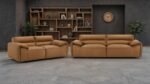 BUXTON TOP GRAIN LEATHER UPHOLSTERED LOVESEAT ORANGE - Image 13
