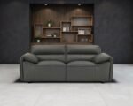 BUXTON TOP GRAIN LEATHER UPHOLSTERED LOVESEAT GRAPHITE - Image 2
