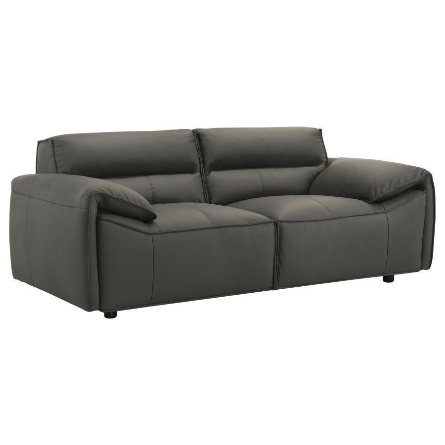 509505_02x900.jpg BUXTON TOP GRAIN LEATHER UPHOLSTERED LOVESEAT GRAPHITE - Image 1