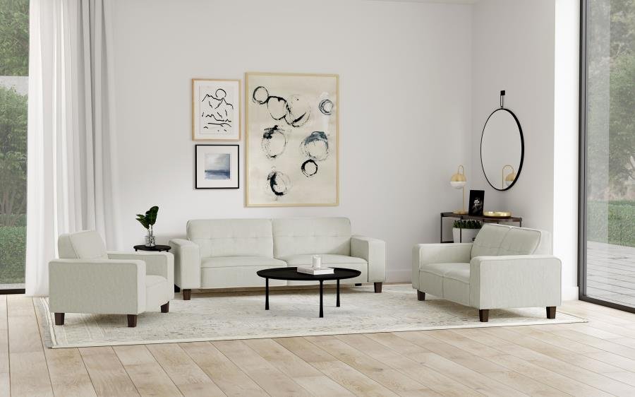 509647-S3_01x900.jpg DEERHURST 3-PIECE UPHOLSTERED TRACK ARM SOFA SET GREIGE - Image 1