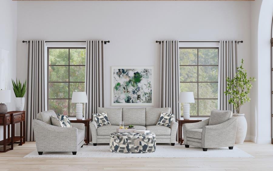 509671-S3_01x900.jpg TOMKINS 3-PIECE BOUCLE UPHOLSTERED SOFA SET LIGHT GREY - Image 1