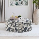 TOMKINS OVAL UPHOLSTERED STORAGE OTTOMAN INDIGO BLUE - Image 2
