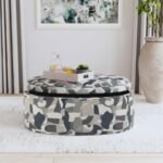 TOMKINS OVAL UPHOLSTERED STORAGE OTTOMAN INDIGO BLUE - Image 3