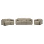 DORSET 3-PIECE UPHOLSTERED ROUND TRACK ARM SOFA SET BROWN - Image 2