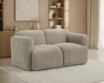 DORSET FABRIC UPHOLSTERED ROUND TRACK ARM LOVESEAT BROWN - Image 2