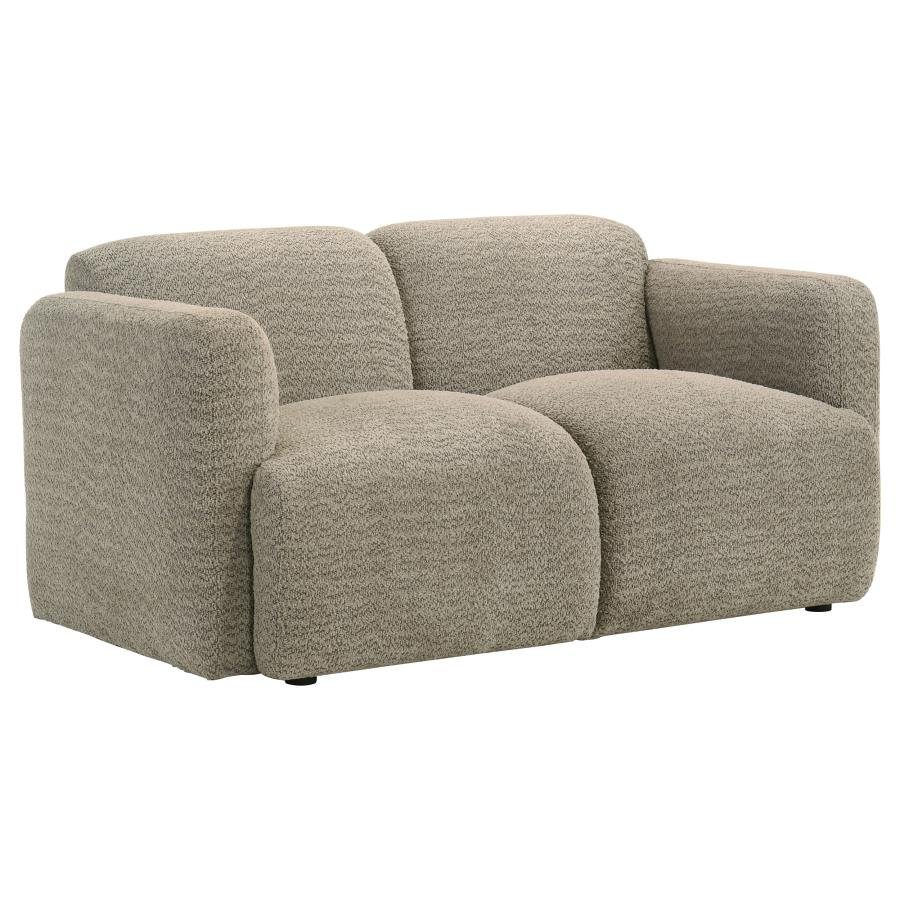 509815_02x900.jpg DORSET FABRIC UPHOLSTERED ROUND TRACK ARM LOVESEAT BROWN - Image 1