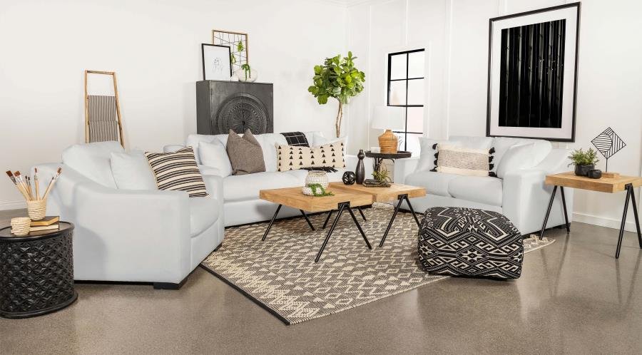 509891-S3_01x900.jpg ASHLYN 3-PIECE UPHOLSTERED SLOPED ARM SOFA SET WHITE - Image 1