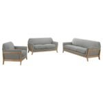 VAUGHN 3-PIECE FABRIC UPHOLSTERED FLARED ARM SOFA SET GREY - Image 2