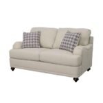 GLENN UPHOLSTERED ENGLISH ARM LOVESEAT LIGHT GREY AND BLUE - Image 4