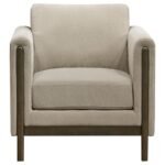 ISLINGTON FABRIC UPHOLSTERED PANEL ARM ACCENT CHAIR TAUPE - Image 3