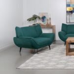 ACTON UPHOLSTERED FLARED ARM ACCENT CHAIR TEAL BLUE - Image 2