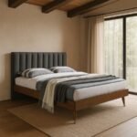 Vance Mid-Century Modern Linen Textured Fabric Upholstered Bed - Image 2