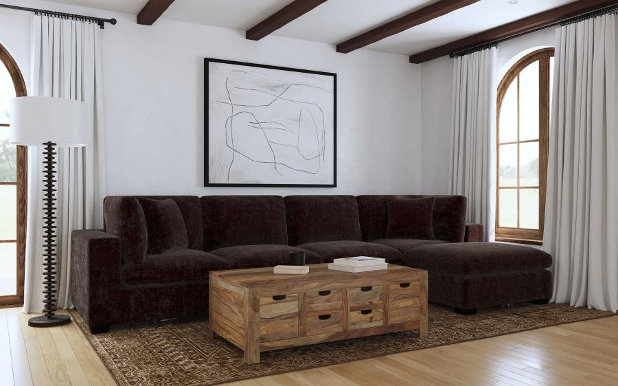 551464-SETB_01x900.jpg LAKEVIEW 5-PIECE UPHOLSTERED MODULAR SECTIONAL CHOCOLATE - Image 1