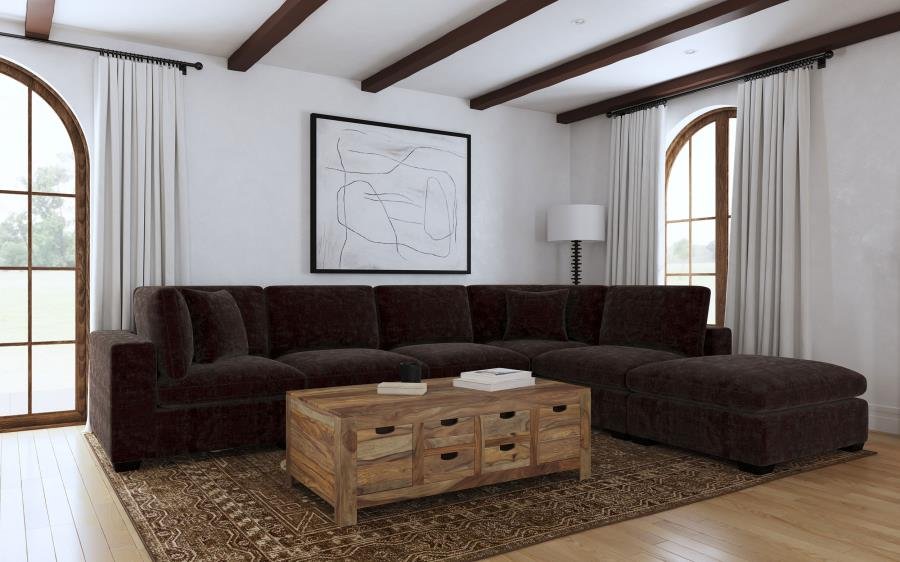 551464-SET_01x900.jpg LAKEVIEW 6-PIECE UPHOLSTERED MODULAR SECTIONAL CHOCOLATE - Image 1