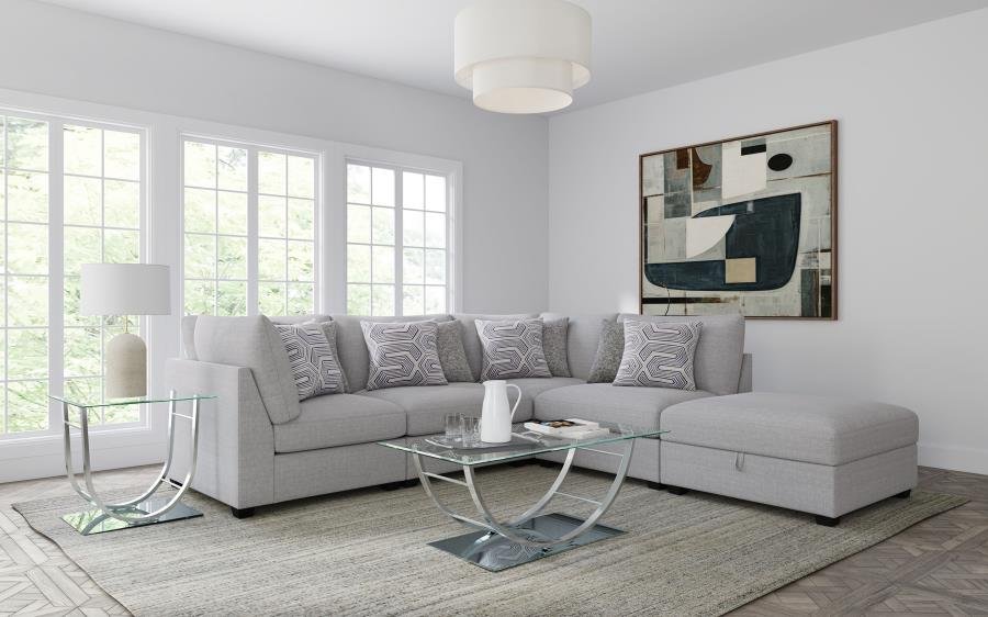 551511-S5B_01x900.jpg CAMBRIA 5-PIECE UPHOLSTERED MODULAR SECTIONAL SOFA GREY - Image 1