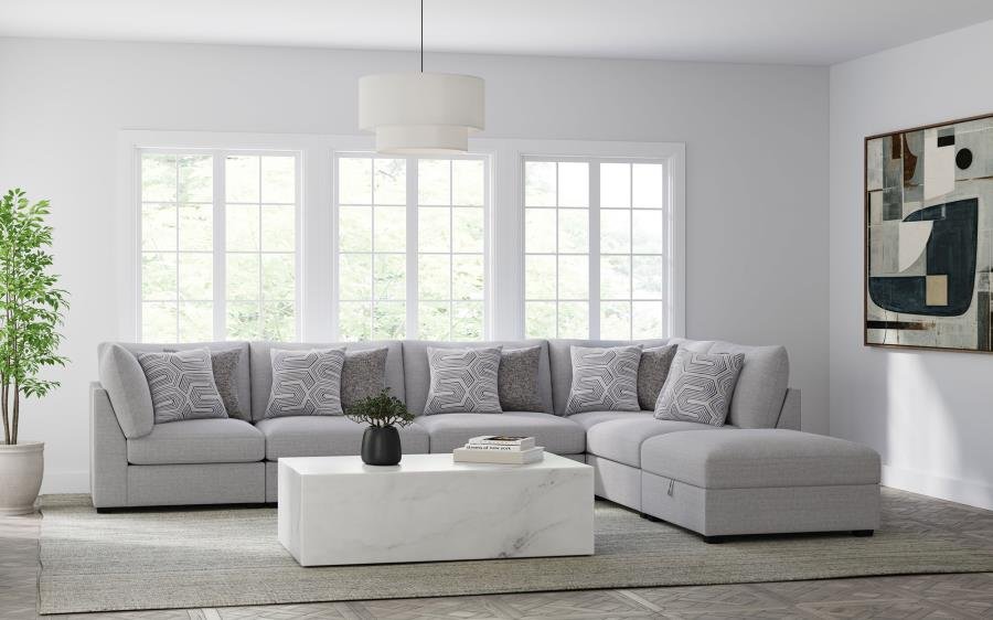 551511-SET_01x900.jpg CAMBRIA 6-PIECE UPHOLSTERED MODULAR SECTIONAL SOFA GREY - Image 1