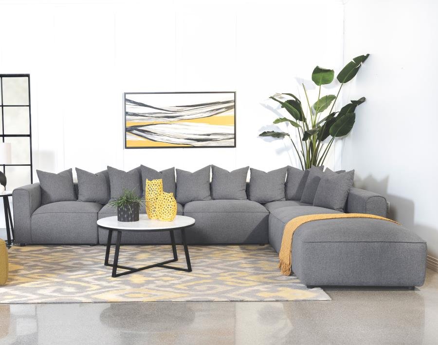 551594-SET_01x900.jpg JENNIFER 6-PIECE UPHOLSTERED MODULAR SECTIONAL GREY - Image 1