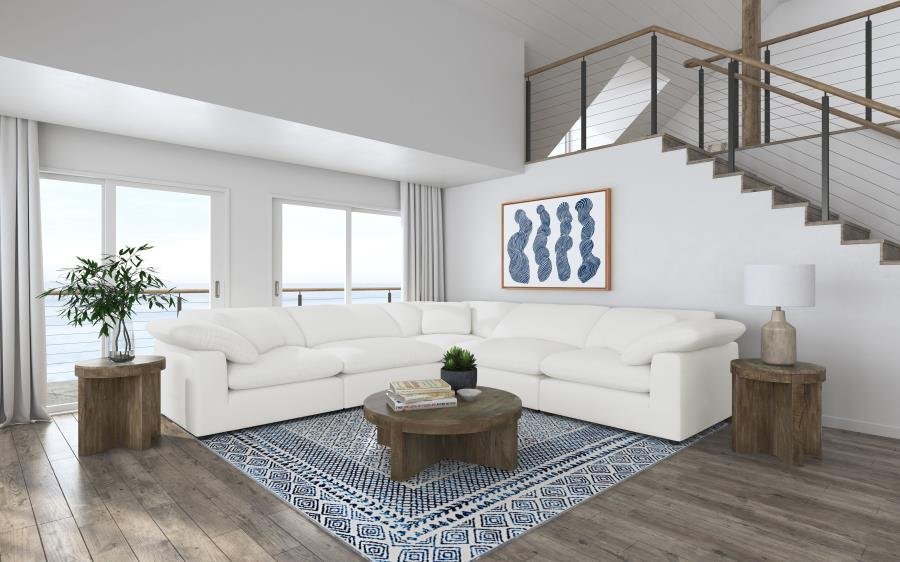 551751-SETB_01x900.jpg RALEIGH 5-PIECE BOUCLE UPHOLSTERED MODULAR SECTIONAL IVORY - Image 1