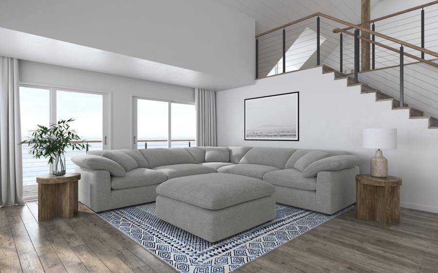 551754-SETA_01x900.jpg RALEIGH 6-PIECE BOUCLE UPHOLSTERED MODULAR SECTIONAL GREY - Image 1