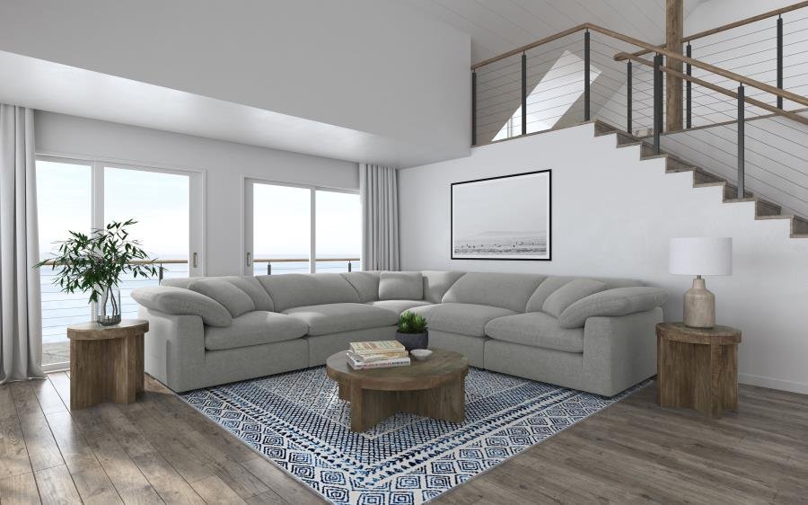 551754-SETB_01x900.jpg RALEIGH 5-PIECE BOUCLE UPHOLSTERED MODULAR SECTIONAL GREY - Image 1