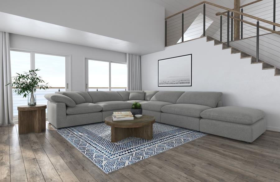 551754-SET_01x900.jpg RALEIGH 6-PIECE BOUCLE UPHOLSTERED MODULAR SECTIONAL GREY - Image 1