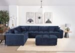 ATLANTIC CORDUROY UPHOLSTERED RECTANGULAR OTTOMAN BLUE - Image 7