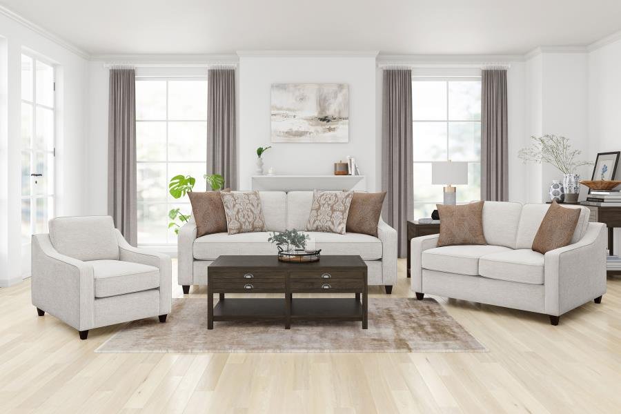 552061-S3_01x900.jpg CHRISTINE 3-PIECE UPHOLSTERED SLOPED ARM SOFA SET BEIGE - Image 1