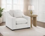 ASHLYN FABRIC UPHOLSTERED TRACK ARM ACCENT CHAIR SAND - Image 2