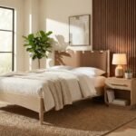 Santos Vegan Leather Headboard and Wood Bed - Image 2