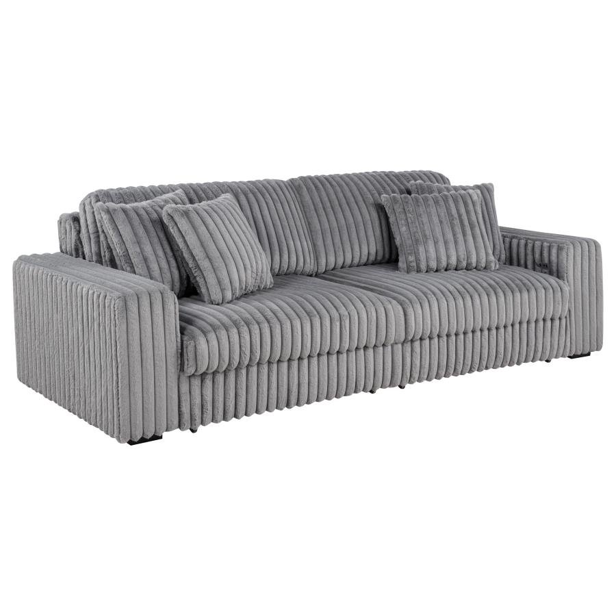 600536P_03x900.jpg JACANA CORDUROY UPHOLSTERED DUAL POWER CHAISE SOFA GREY - Image 1