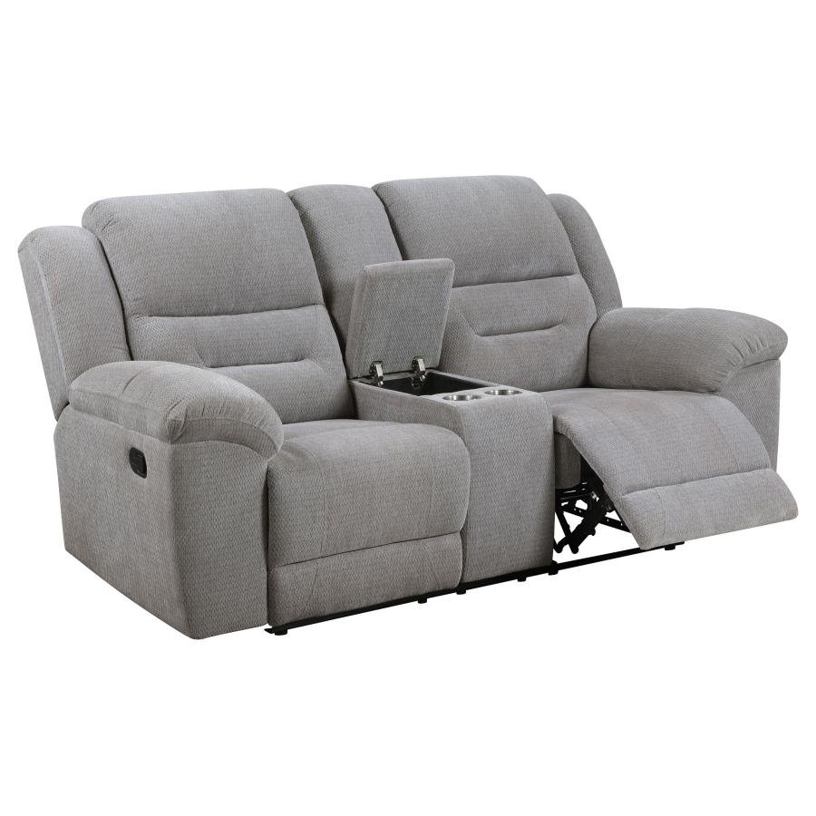 602552_04x900.jpg GILSON CHENILLE UPHOLSTERED RECLINING LOVESEAT GREY - Image 1