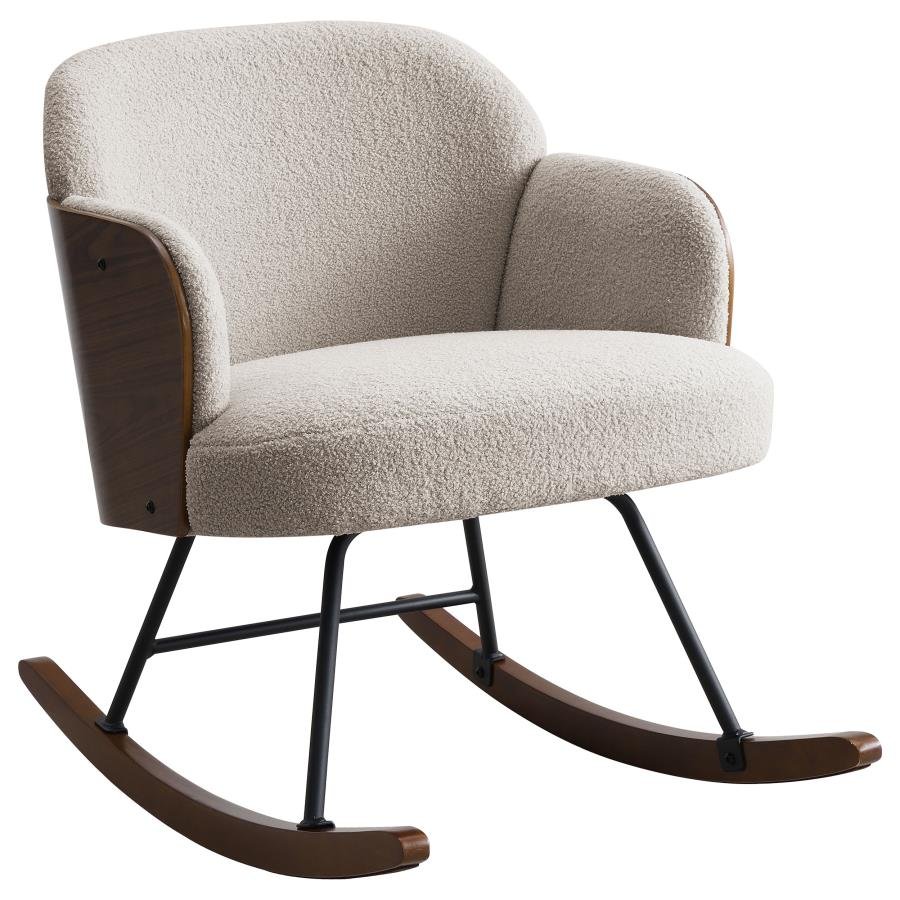 602625_02x900.jpg PAIGE BOUCLE UPHOLSTERED MID BACK ROCKING CHAIR BEIGE - Image 1