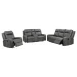 RAELYNN 3-PIECE UPHOLSTERED RECLINING SOFA SET GREY - Image 3