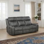 RAELYNN UPHOLSTERED TRACK ARM MOTION SOFA GREY - Image 2