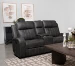 RAELYNN UPHOLSTERED TRACK ARM MOTION LOVESEAT GREY - Image 2